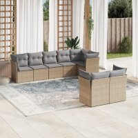 vidaXL 8-tlg. Garten-Sofagarnitur mit Kissen Beige Poly Rattan