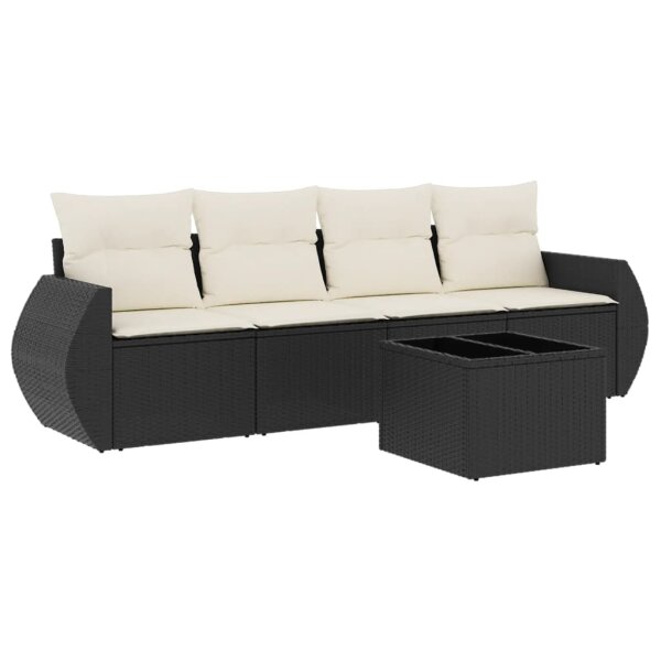 vidaXL 5-tlg. Garten-Sofagarnitur mit Kissen Schwarz Poly Rattan