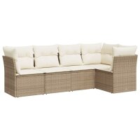 vidaXL 5-tlg. Garten-Sofagarnitur mit Kissen Beige Poly Rattan