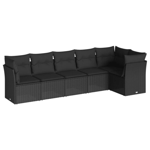 vidaXL 6-tlg. Garten-Sofagarnitur mit Kissen Schwarz Poly Rattan