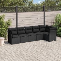 vidaXL 6-tlg. Garten-Sofagarnitur mit Kissen Schwarz Poly Rattan