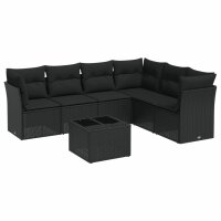 vidaXL 7-tlg. Garten-Sofagarnitur mit Kissen Schwarz Poly Rattan