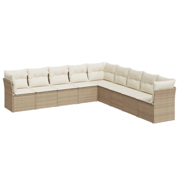 vidaXL 9-tlg. Garten-Sofagarnitur mit Kissen Beige Poly Rattan