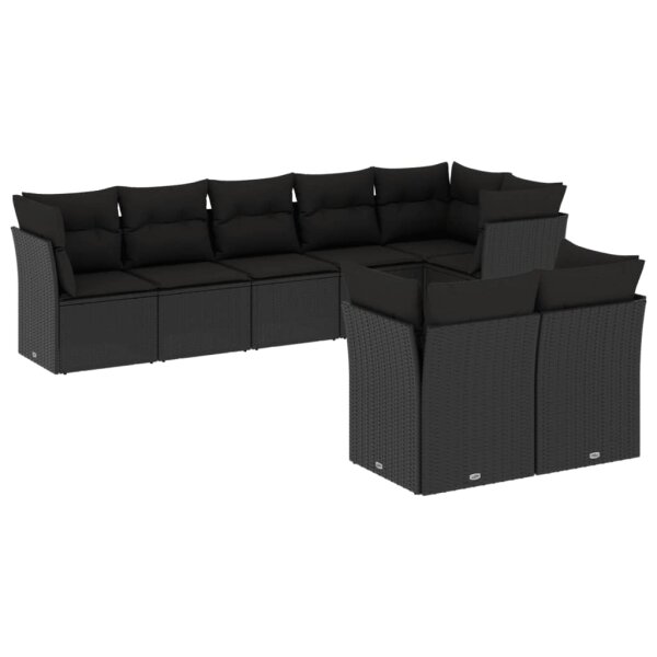 vidaXL 8-tlg. Garten-Sofagarnitur mit Kissen Schwarz Poly Rattan