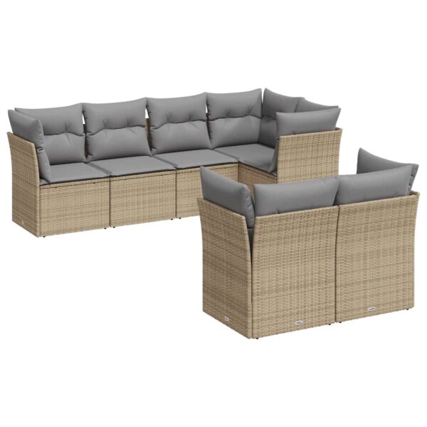 vidaXL 7-tlg. Garten-Sofagarnitur mit Kissen Beige Poly Rattan