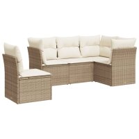 vidaXL 5-tlg. Garten-Sofagarnitur mit Kissen Beige Poly Rattan