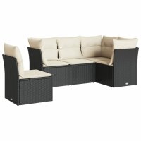 vidaXL 5-tlg. Garten-Sofagarnitur mit Kissen Schwarz Poly Rattan