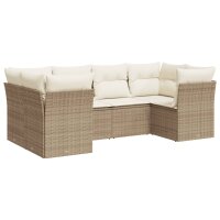 vidaXL 6-tlg. Garten-Sofagarnitur mit Kissen Beige Poly Rattan