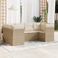 vidaXL 6-tlg. Garten-Sofagarnitur mit Kissen Beige Poly Rattan