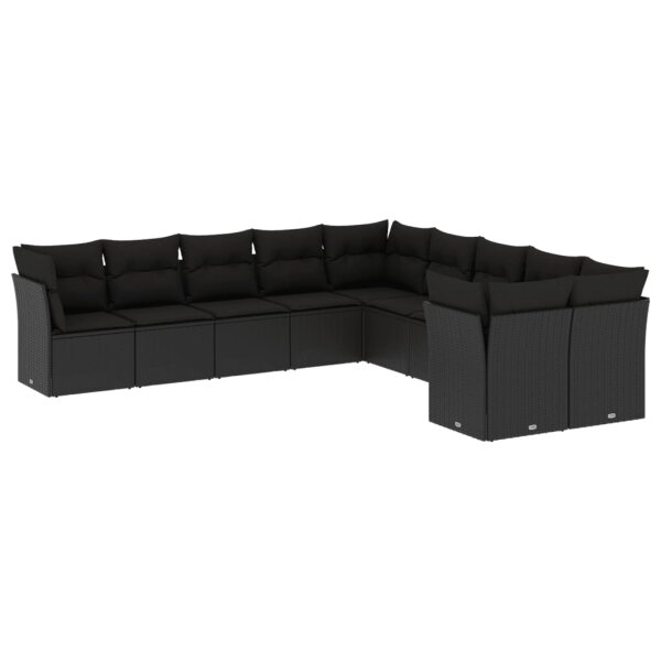 vidaXL 10-tlg. Garten-Sofagarnitur mit Kissen Schwarz Poly Rattan