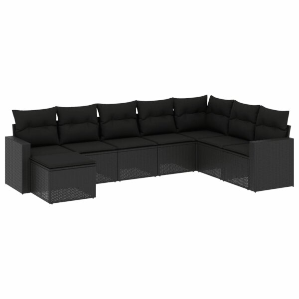 vidaXL 8-tlg. Garten-Sofagarnitur mit Kissen Schwarz Poly Rattan