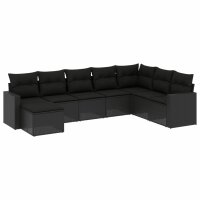 vidaXL 8-tlg. Garten-Sofagarnitur mit Kissen Schwarz Poly...