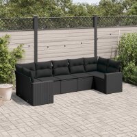 vidaXL 7-tlg. Garten-Sofagarnitur mit Kissen Schwarz Poly...