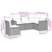 vidaXL 5-tlg. Garten-Sofagarnitur mit Kissen Schwarz Poly Rattan