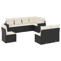 vidaXL 8-tlg. Garten-Sofagarnitur mit Kissen Schwarz Poly...