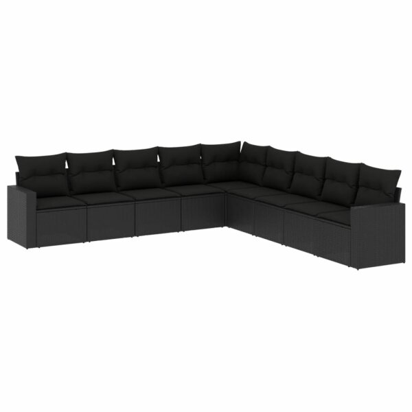 vidaXL 9-tlg. Garten-Sofagarnitur mit Kissen Schwarz Poly Rattan