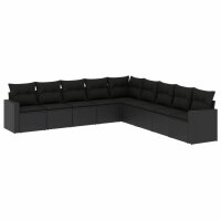 vidaXL 9-tlg. Garten-Sofagarnitur mit Kissen Schwarz Poly...