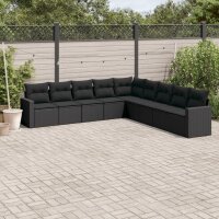 vidaXL 9-tlg. Garten-Sofagarnitur mit Kissen Schwarz Poly...