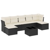 vidaXL 8-tlg. Garten-Sofagarnitur mit Kissen Schwarz Poly...