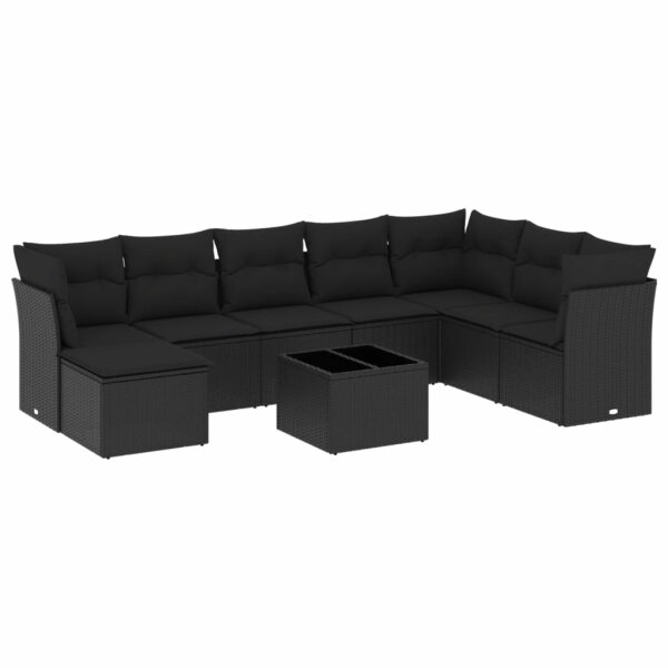 vidaXL 9-tlg. Garten-Sofagarnitur mit Kissen Schwarz Poly Rattan