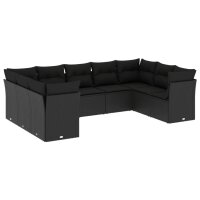 vidaXL 9-tlg. Garten-Sofagarnitur mit Kissen Schwarz Poly...