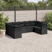 vidaXL 9-tlg. Garten-Sofagarnitur mit Kissen Schwarz Poly...