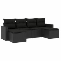 vidaXL 6-tlg. Garten-Sofagarnitur mit Kissen Schwarz Poly...