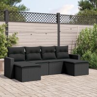 vidaXL 6-tlg. Garten-Sofagarnitur mit Kissen Schwarz Poly...