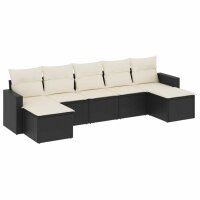 vidaXL 7-tlg. Garten-Sofagarnitur mit Kissen Schwarz Poly...