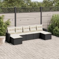 vidaXL 7-tlg. Garten-Sofagarnitur mit Kissen Schwarz Poly...