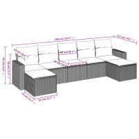 vidaXL 7-tlg. Garten-Sofagarnitur mit Kissen Schwarz Poly Rattan