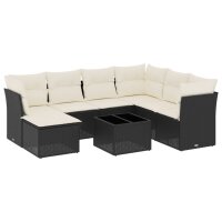 vidaXL 8-tlg. Garten-Sofagarnitur mit Kissen Schwarz Poly Rattan