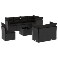 vidaXL 9-tlg. Garten-Sofagarnitur mit Kissen Schwarz Poly Rattan