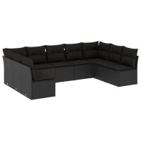 vidaXL 9-tlg. Garten-Sofagarnitur mit Kissen Schwarz Poly Rattan