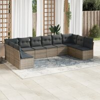 vidaXL 10-tlg. Garten-Sofagarnitur mit Kissen Grau Poly...