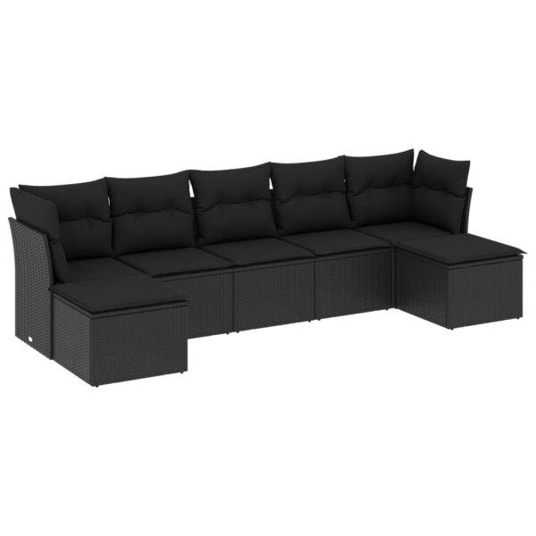 vidaXL 7-tlg. Garten-Sofagarnitur mit Kissen Schwarz Poly Rattan