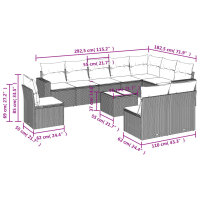 vidaXL 11-tlg. Garten-Sofagarnitur mit Kissen Schwarz Poly Rattan