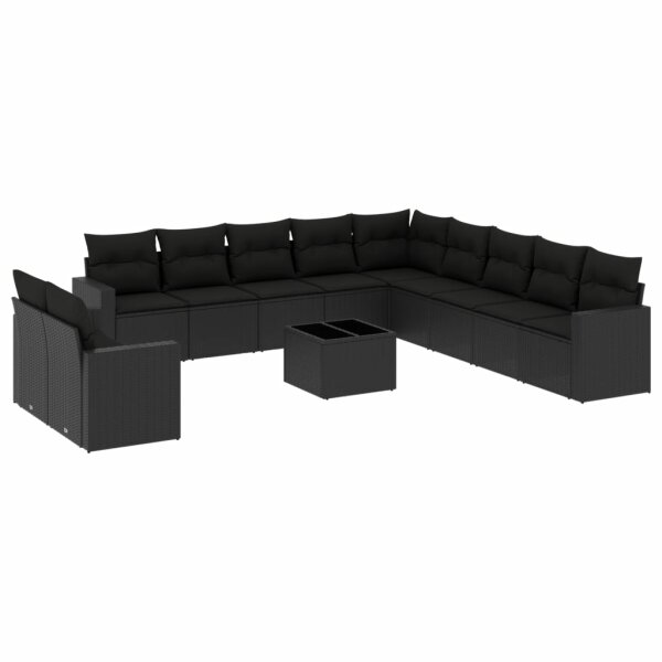 vidaXL 12-tlg. Garten-Sofagarnitur mit Kissen Schwarz Poly Rattan