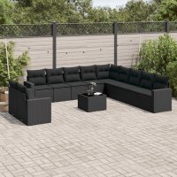 vidaXL 12-tlg. Garten-Sofagarnitur mit Kissen Schwarz Poly Rattan