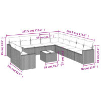 vidaXL 12-tlg. Garten-Sofagarnitur mit Kissen Schwarz Poly Rattan