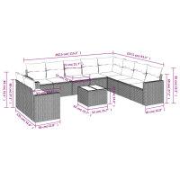 vidaXL 11-tlg. Garten-Sofagarnitur mit Kissen Schwarz Poly Rattan