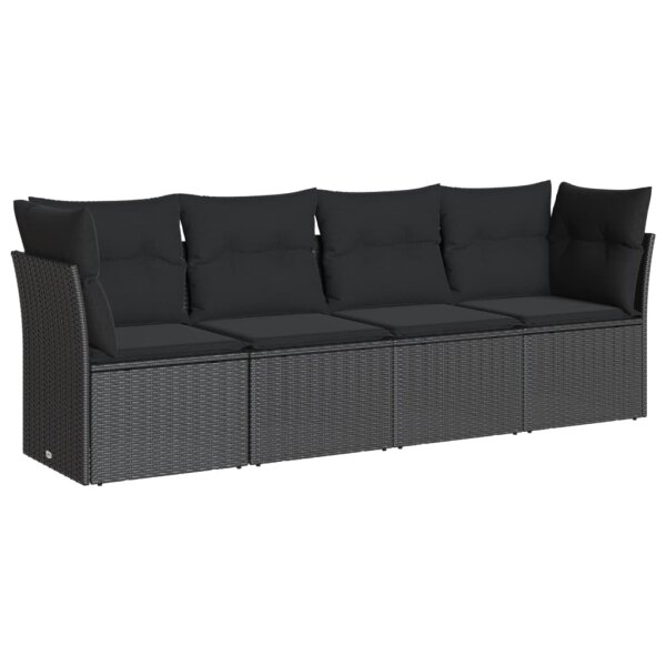 vidaXL 4-tlg. Garten-Sofagarnitur mit Kissen Schwarz Poly Rattan