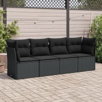 vidaXL 4-tlg. Garten-Sofagarnitur mit Kissen Schwarz Poly Rattan