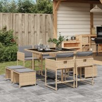 vidaXL 9-tlg. Garten-Essgruppe mit Kissen Beigemischung Poly Rattan