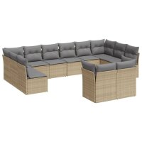 vidaXL 12-tlg. Garten-Sofagarnitur mit Kissen Beige Poly...