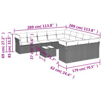 vidaXL 12-tlg. Garten-Sofagarnitur mit Kissen Schwarz Poly Rattan