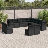 vidaXL 13-tlg. Garten-Sofagarnitur mit Kissen Schwarz Poly Rattan