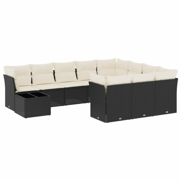 vidaXL 11-tlg. Garten-Sofagarnitur mit Kissen Schwarz Poly Rattan