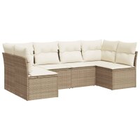 vidaXL 6-tlg. Garten-Sofagarnitur mit Kissen Beige Poly Rattan