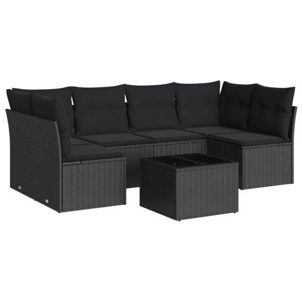 vidaXL 7-tlg. Garten-Sofagarnitur mit Kissen Schwarz Poly Rattan